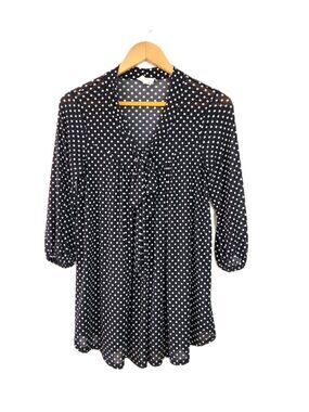 Ember Missy Black White Polka Dot Sheer Long Sleeve Blouse size S
